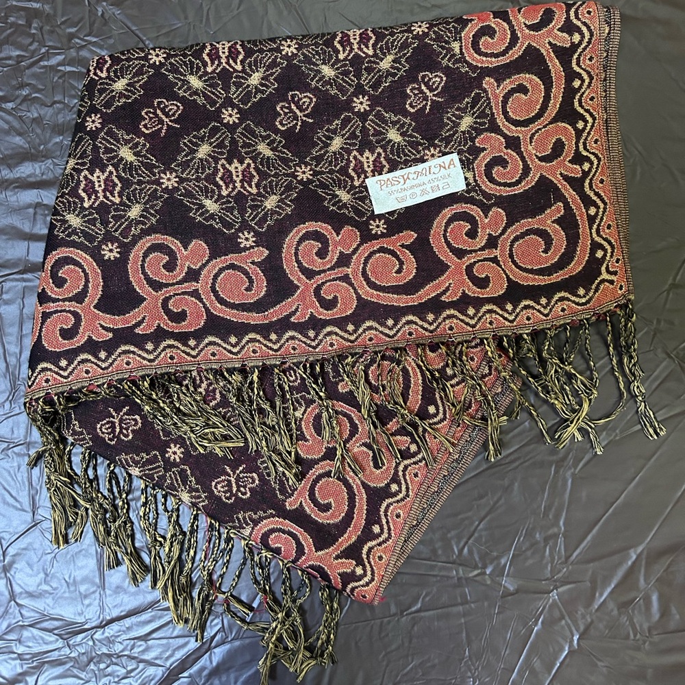 Butterfly gold thread pashmina scarf